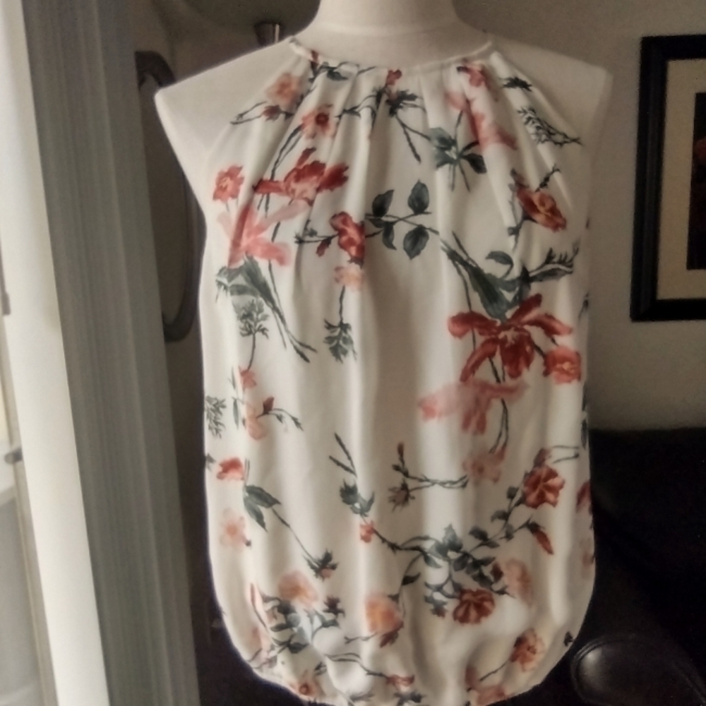 Joie silk pleated neck floral tank size S